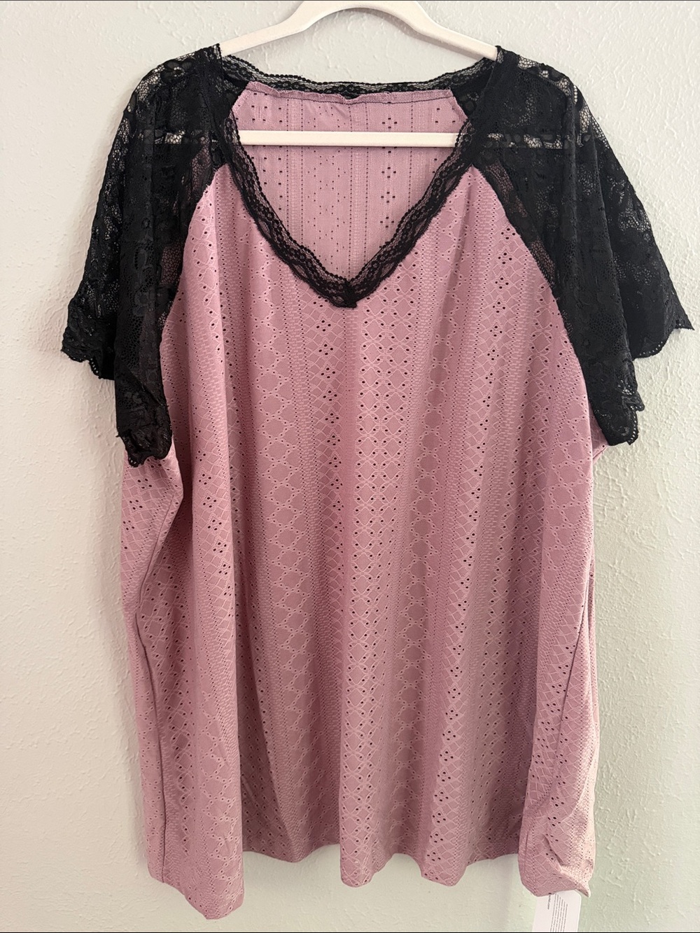 BloomChic Pink Shirt with Black Lace Trim